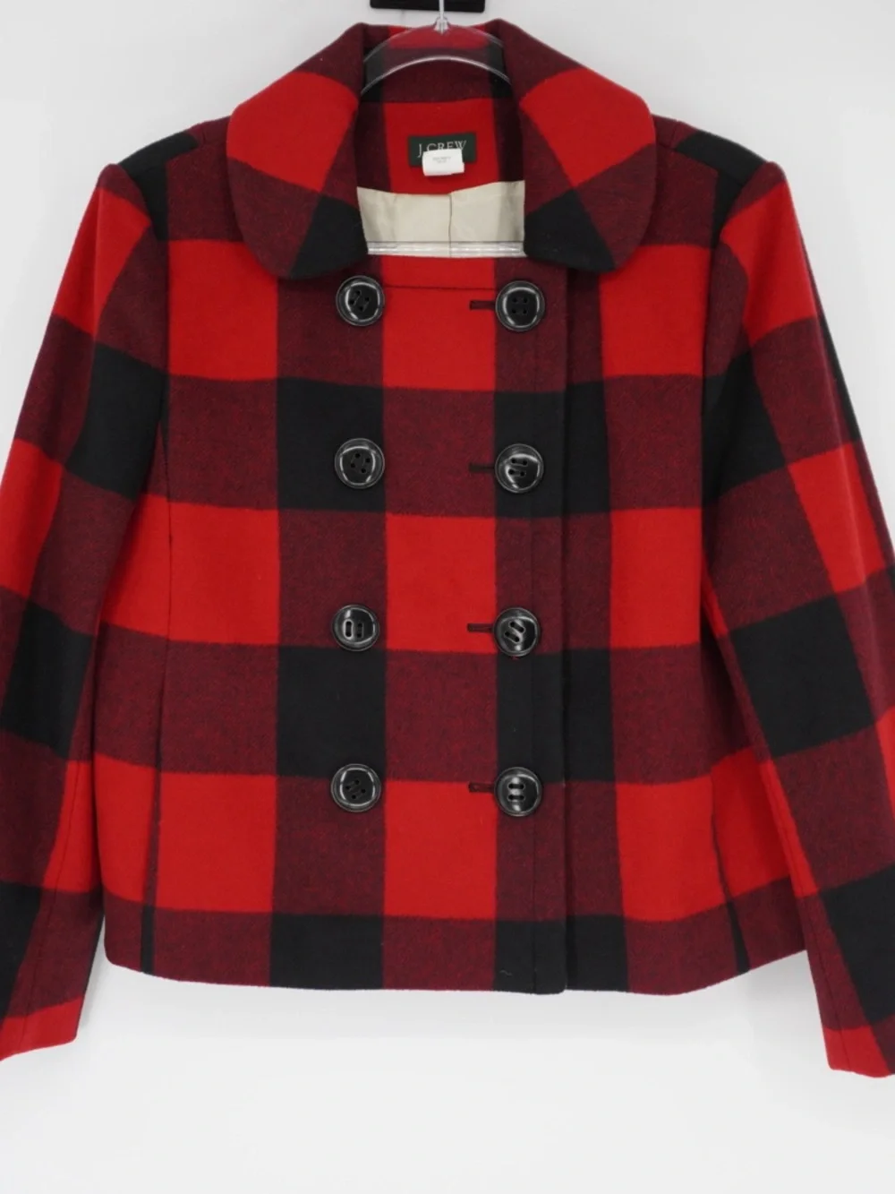 J.Crew 100% Wool Double Breasted Buffalo check plaid peacoat Jacket Size 12 - Picture 4 of 13